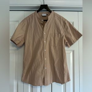 ASOS DESIGN skinny shirt with grandad collar in color TAN - Size XL